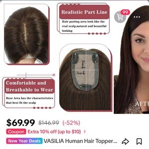 Brown Hair Topper Wigs and Extensions with Natural Parting